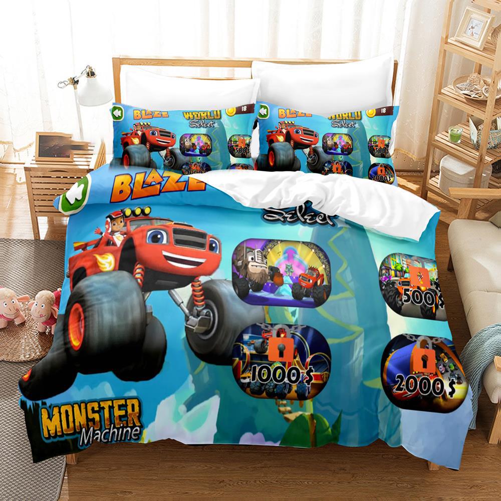 Cartoon Blaze And Monster Machines Speed Bedding Set Boys Girls Twin Queen Size Duvet Cover Pillowcase Bed Kids Adult