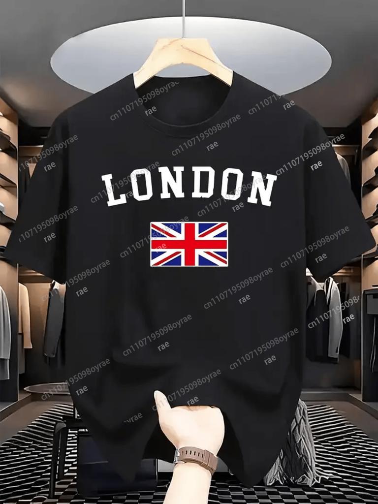 Mens British Union Jack Graphic TShirt White Tee with Bold London Lettering Lightweight Summer Shirt for Everyday Travel