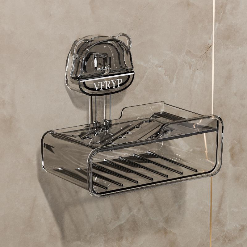 Little Bear Suction Soap Dish: Wall-Mounted, Double Layer, Punch-Free Draining Holder with Sponge