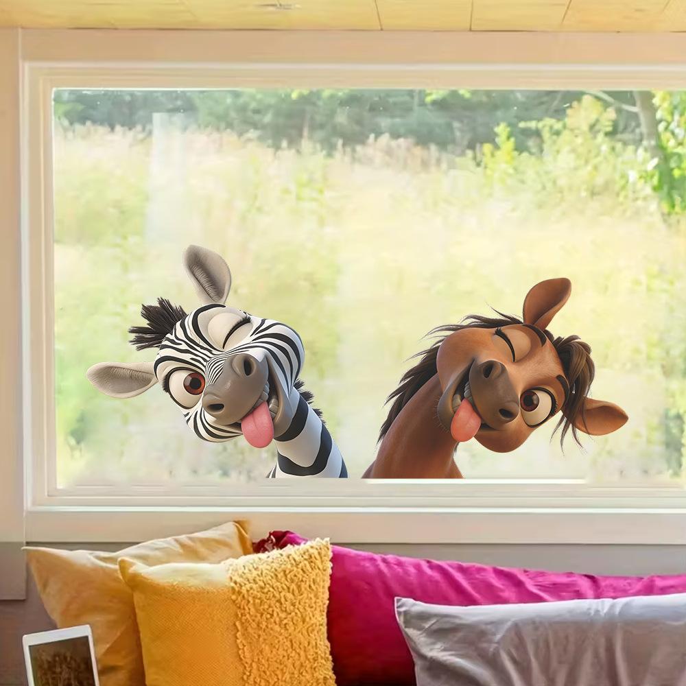 Cartoon Funny Tongue-out Zebra Wall Sticker for Children's Room Decoration and Beautification