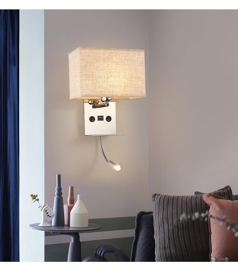 Minimalist LED Bedside Wall Lamp with USB Port - Fabric Shade for Indoor Reading