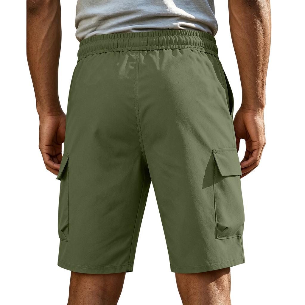 Men’s Workwear Cargo Shorts with Multiple Pockets and Adjustable Drawstring Waist for Outdoor Activities and Daily Use