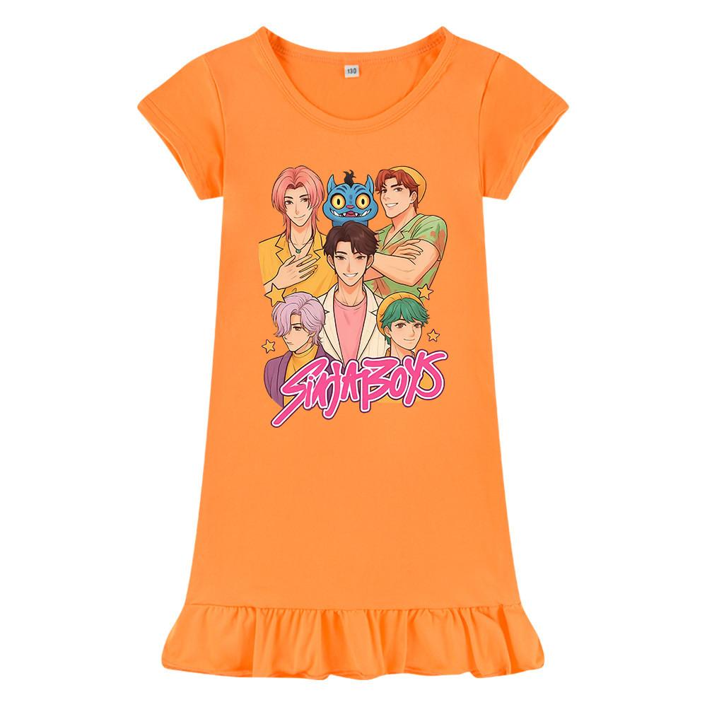 M1219 Kids Girls Sajaboys Kpop Rumi Zoey Mira Print Short Sleeves Ruffle Dress