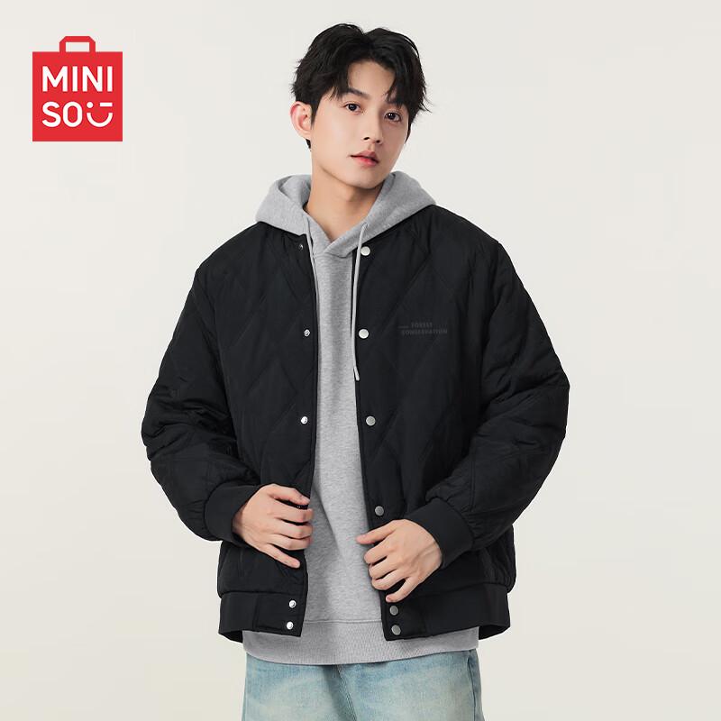 MINISO Men's Winter Plush Lined Baseball Jacket