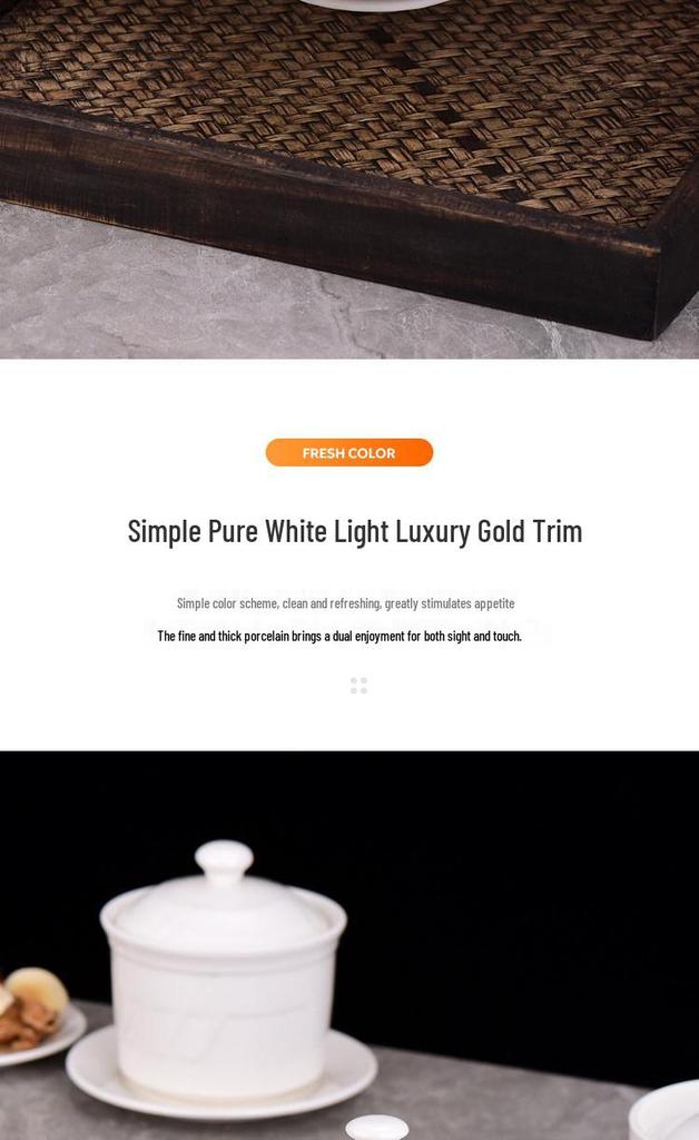 Pure White Ceramic Water-Bath Stew Pot with Gold Rim - Hotel & Commercial Grade, Ideal for Chinese Shaxian, Bird's Nest, and Steam Egg Dishes.