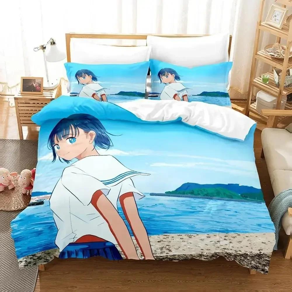 New Summer Time Rendering Bedding Set Cartoon Three-piece Set Adult Kid Bedroom Duvet Cover Sets 3D Kawaii Girls Twin Set