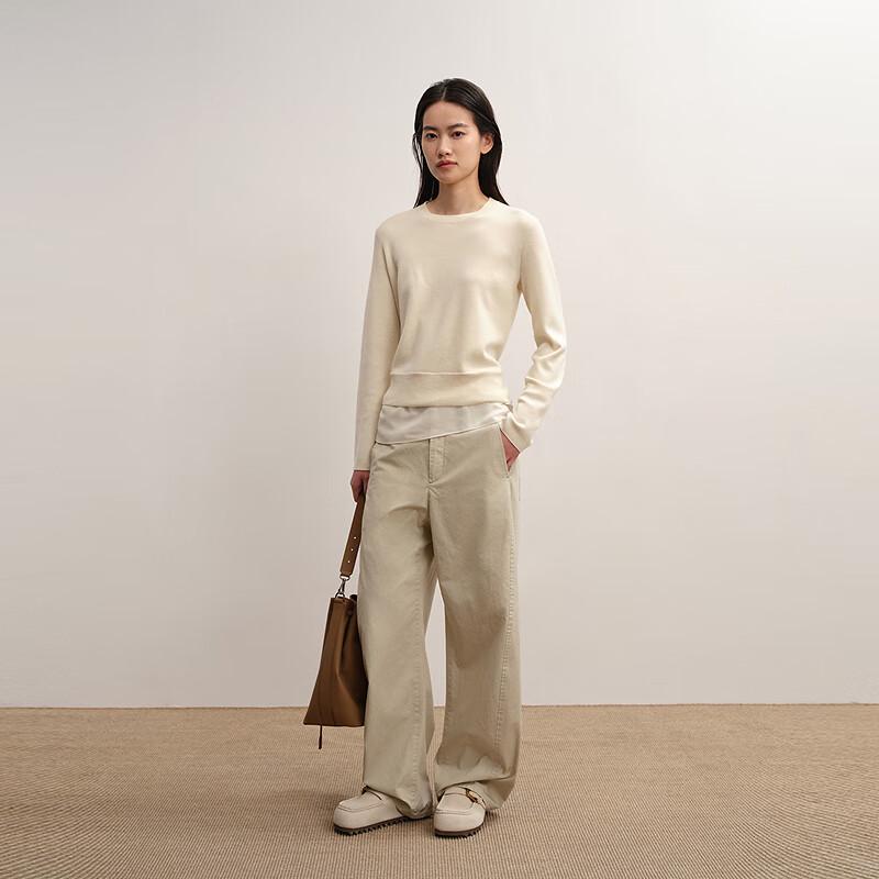 LESS 2025 Autumn H-shaped Round Neck Wool Cashmere Sweater