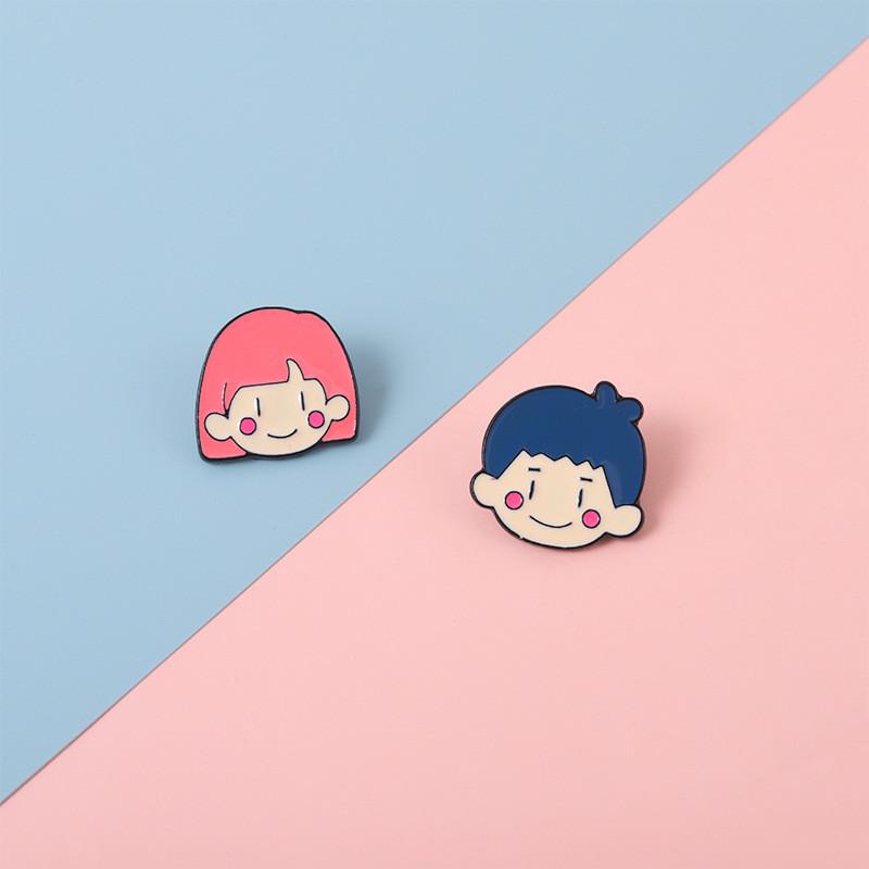 Couple Playful Doll Head Alloy Pins Set Creative Decorative Brooches For Stylish Boys Girls And