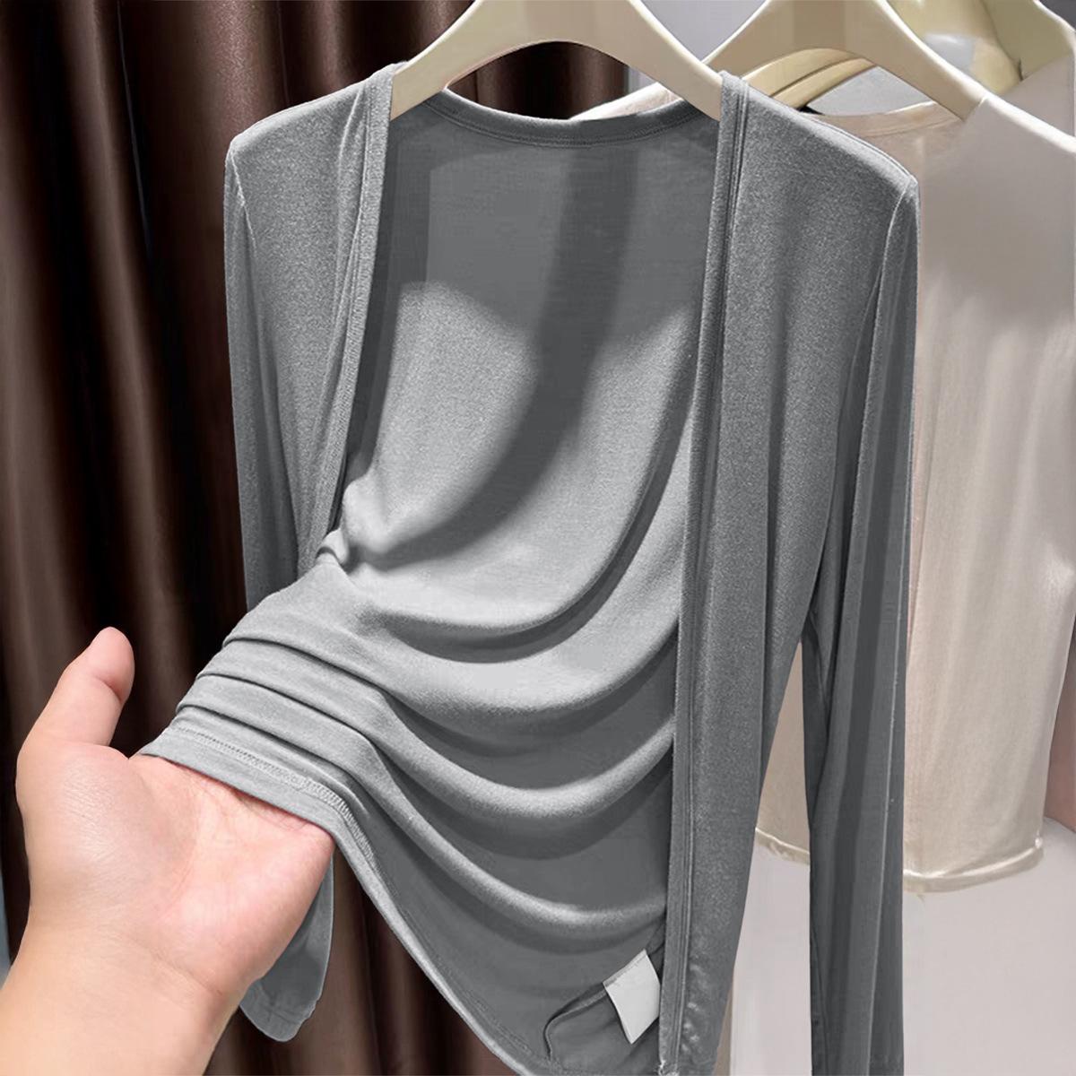 

Кардиган-рубашка однотонная с длинным рукавом для женщин 2025 Осень и Зима Новый стиль Модная и Универсальная S серый