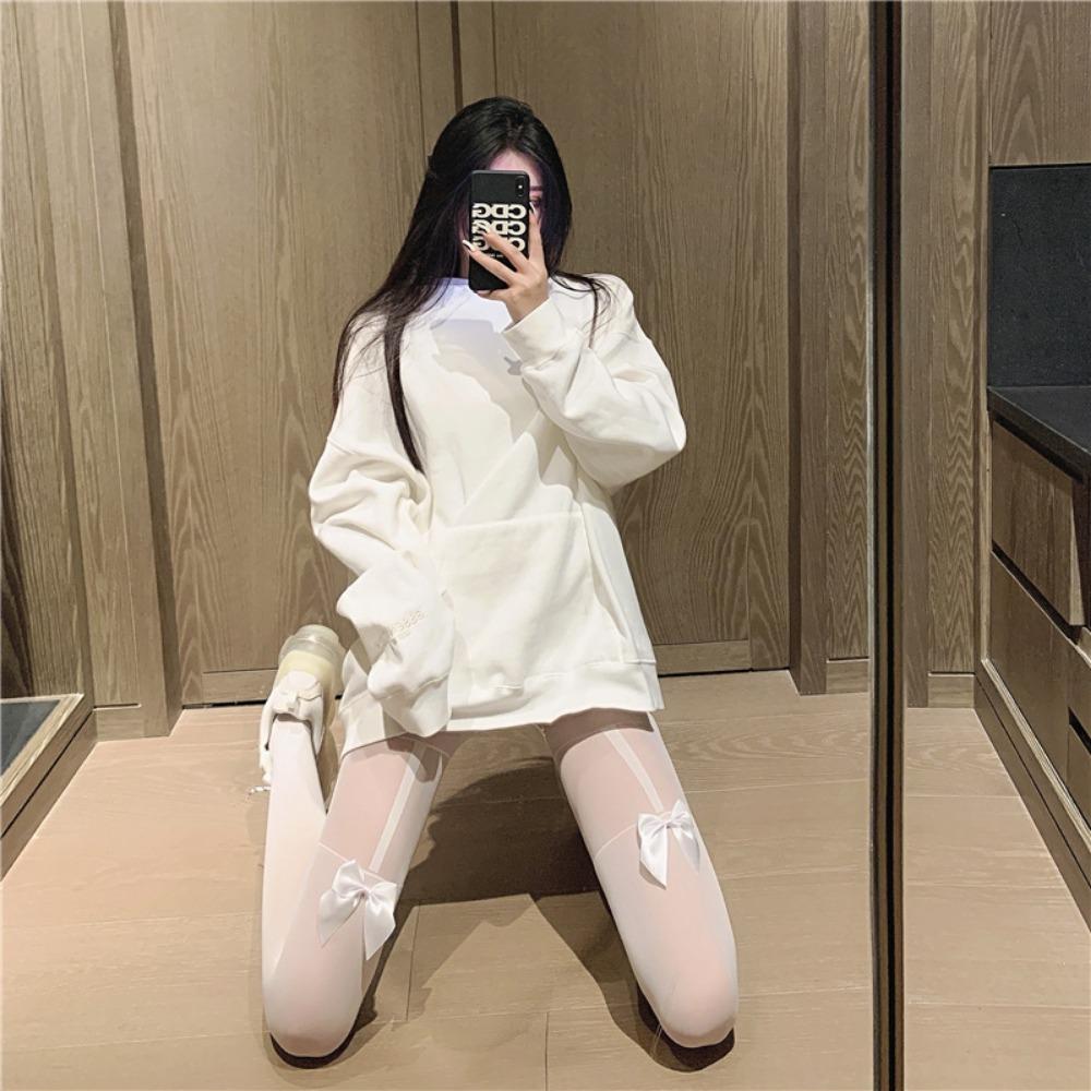 Japanese Cute Bow Black Fake Thigh Socks Knee Socks Women's Jk Black Stockings Splicing White Suspender Socks