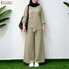 ZANZEA Women Long Sleeve Blouse and Long Pants Casual Two Piece Suit Sets