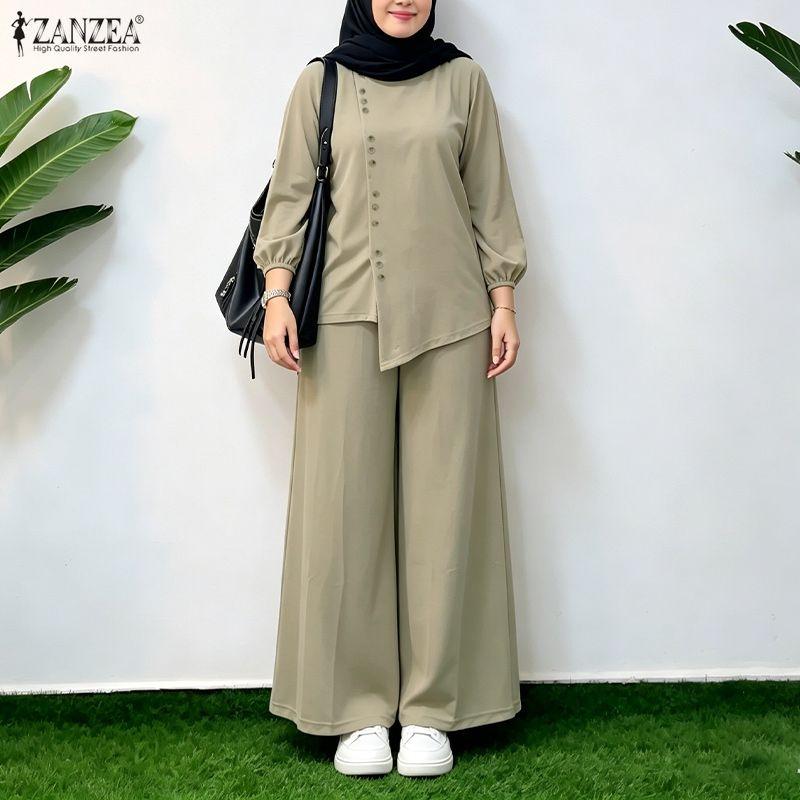 ZANZEA Women Long Sleeve Blouse and Long Pants Casual Two Piece Suit Sets