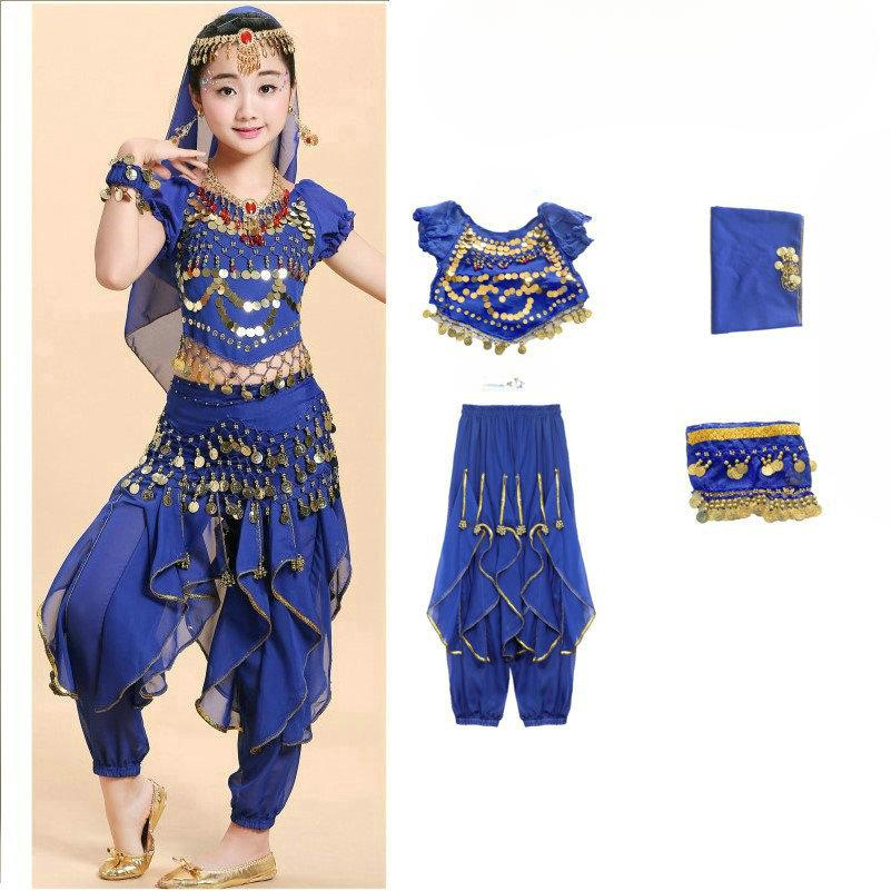 Children's Dance Costumes, Indian Dance  Performance Costumes, Girls' Belly Dance, Children's Ethnic Performance Costumes  Four-piece Suit