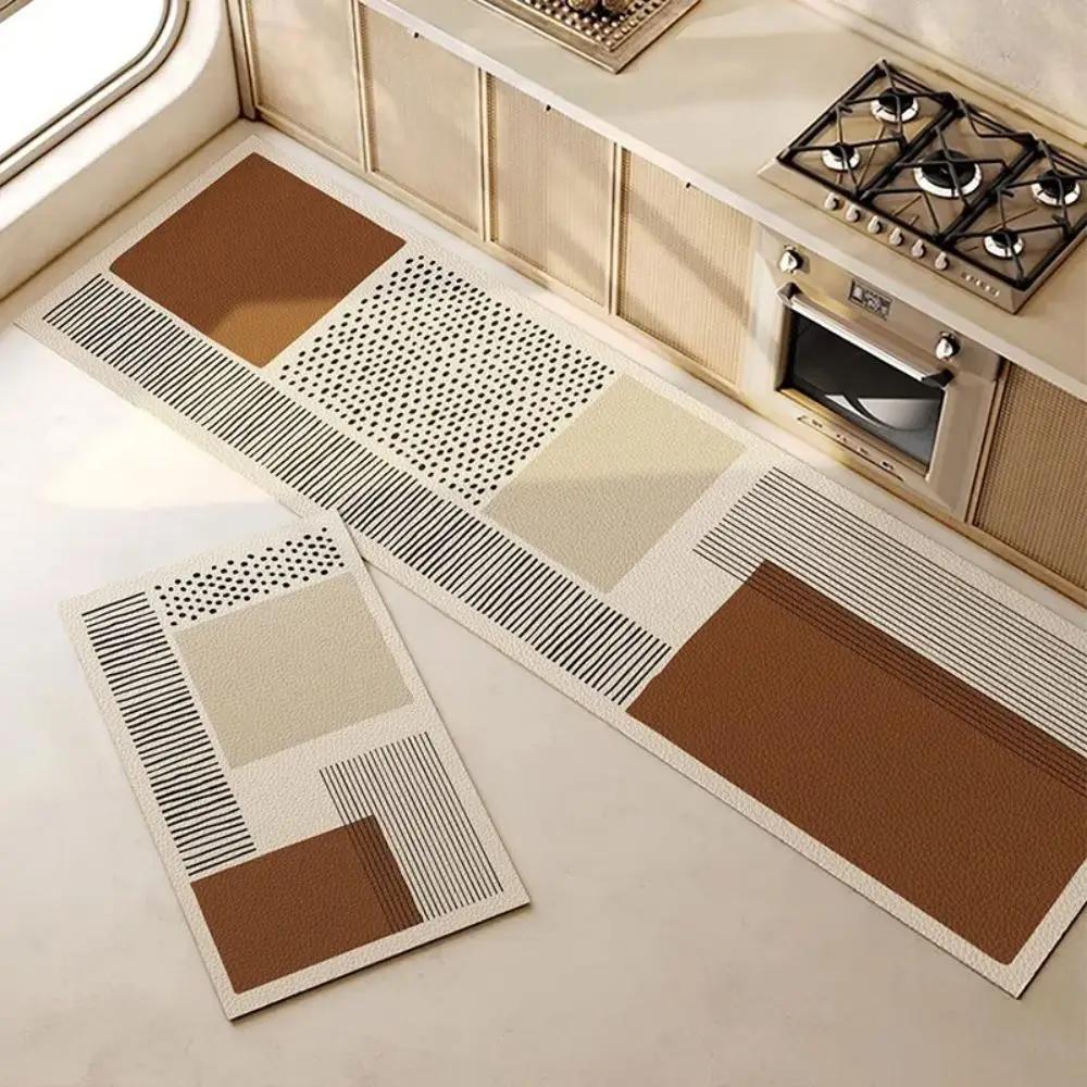 2-Piece Set Geometric Patterned Rugs Water-Absorbent Quick-Dry Kitchen Mats Bathroom Anti-Slip Door Mats Home Decor