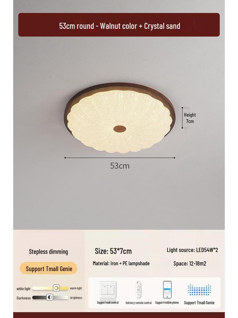 2025 Chinese Style Walnut Ceiling Light: Retro Round Design for Bedroom & Study