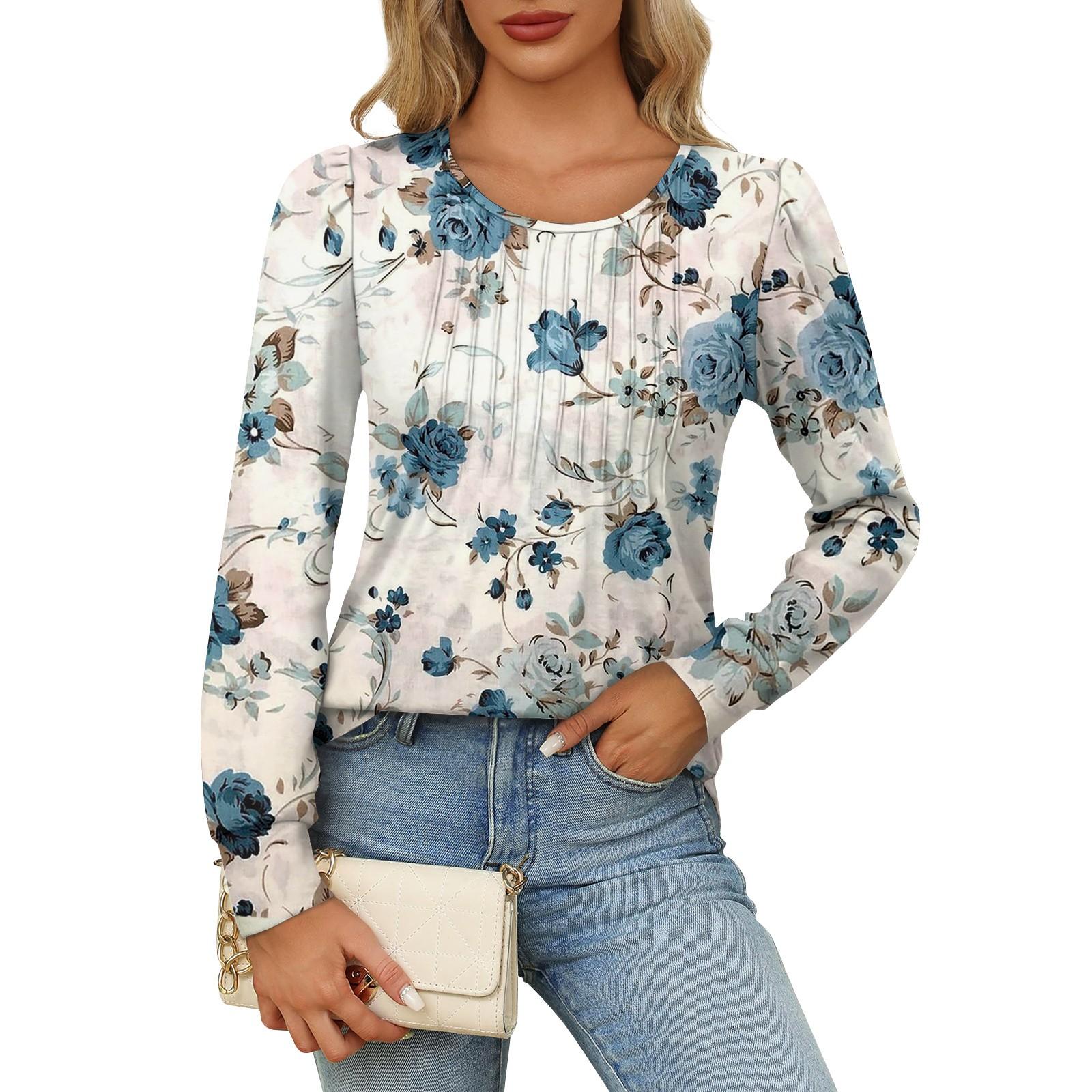 Женская повседневная модная плиссированная рубашка с длинным рукавом и круглым вырезом — фото 3