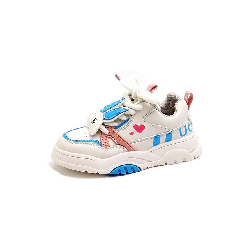 Kids Sports Shoes with Cute Rabbit Girls Casual Shoes Thick Soft Sole 2024 New Children Running Shoes for Students Non-slip