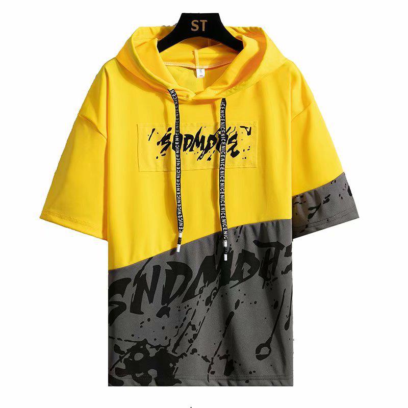 Men's Summer Short-Sleeved Hooded T-Shirt - Korean Style Trendy Five-Point Sleeves for Teens and Boys