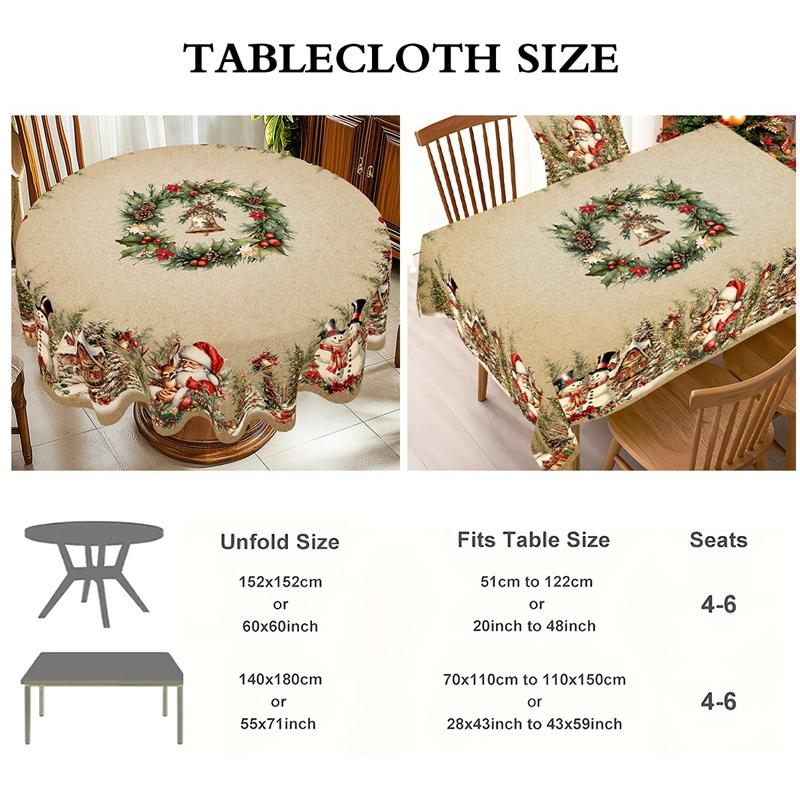 Vintage Christmas Tablecloth Santa Snowman Table Cover Christmas Decorations for Home 2025 Xmas Gifts Navidad Noel New Year 2026