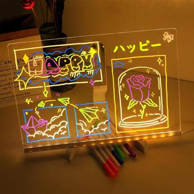 LED Notiz Beleuchtete Acryl Nachricht Farbige LED Zeichenplatte mit 7 Farben Beleuchtbare Whiteboard mit Transparentem Memo Wiederbeschreibbarer Acrylmarker USB
