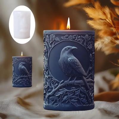 3D Bird Branch Relief Silicone Mold Cylindrical Candle Resin Mould for Bird Crow Leaf Branch Rose Flower Cement Gypsum Casting