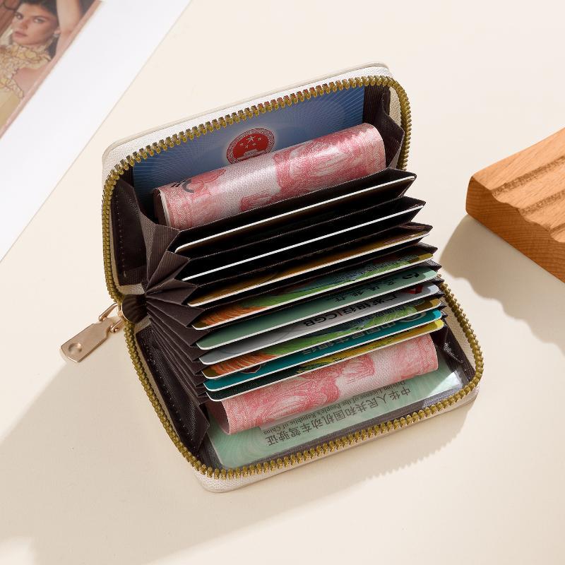 Cute Bow Print PU Leather Card Holder Multiple Slots Secure Zipper Coin Purse Small Wallet for Weekend Trips
