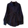 Fashion Korean Turn-down Collar Lace Up Button Shirt  Autumn Women's Clothing All-match Solid Color Long Sleeve Loose Blouse