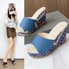 2023 Summer Women's Versatile Denim Platform Wedge Roman Sandals