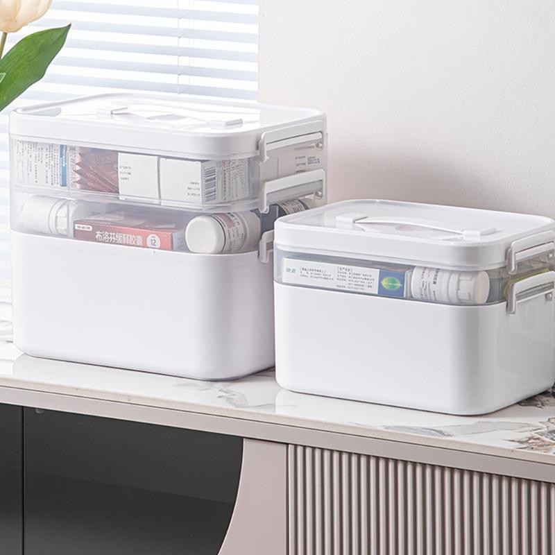 Multilayer Medicines Organizers Box With Clear Lid Large Capacity Portable Storage For Household Emergency Use