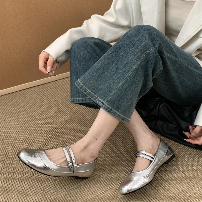 Runde Code Fairy Wind Flachmündige Einzelne Schuhe Mädchen 2025 Frühling Neu Ein-Wort-Schnalle mit Vielseitigen Mary Jane Schuhen Flache Schuhe