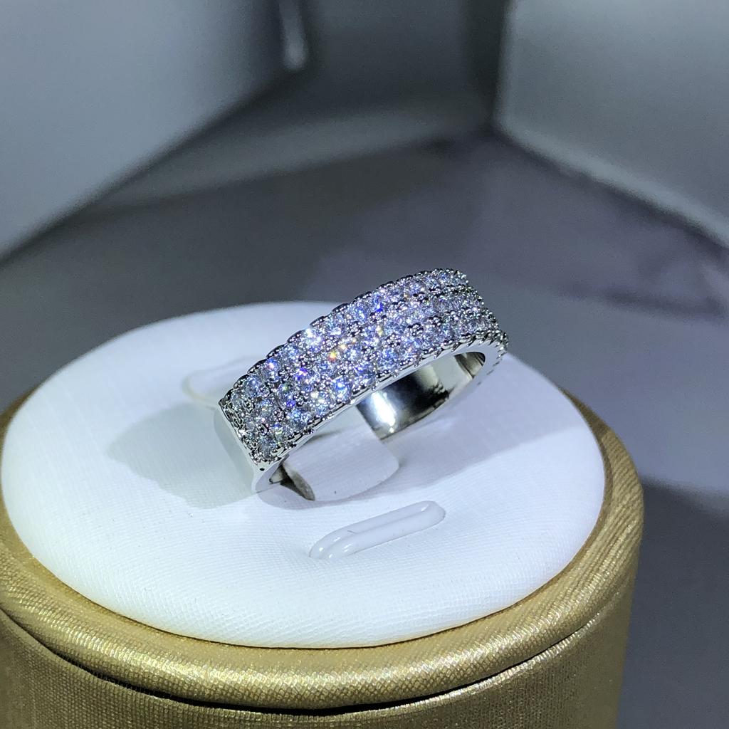 CopperInlaid With White Zircon Ring Fashion Ladies Half Ring Party Cocktail Party Jewelry Gift