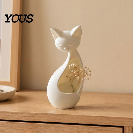 Lightweight PLA Home Decor Minimalist Abstract Sleeping Cat Statue, 3D Printed Matte White Hollow Ornament for Cream Style Accessories Tabletop