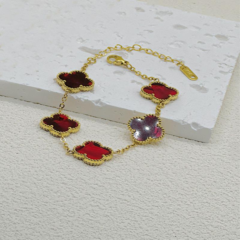 

15-міліметровий браслет із п ятьма квітами та чотирилистою конюшиною, що прикрашає щасливий світ, 18k, двосторонній браслет із мушлями без втрати кольору 18K