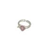 Pink Diamond Double Layer Heart Ring - Handmade Korean Style with Rhinestones