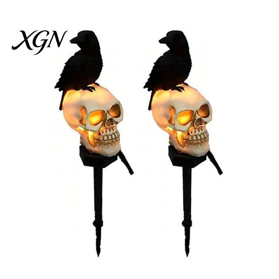 Weatherproof Solar Lights for Outside LED Crow Skull Light, Waterproof Halloween Pathway Gothic Horror Party Gifts Collectors on Skeleton Head