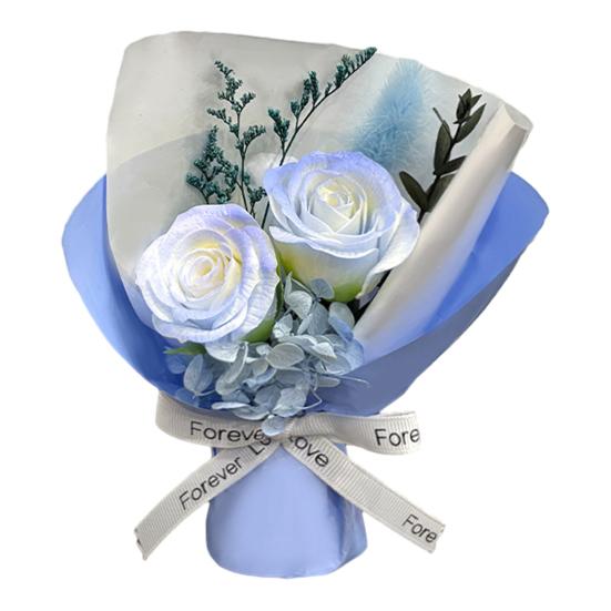 

2 Heads Mini Aromatherapy Soap Rose Bouquet Scented Artificial Flower Arrangement for Women Romantic Preserved Floral Gift for Women Mom Wife синій