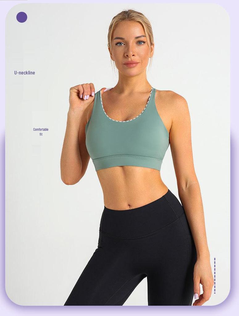 Cross Back Women's Quick-Dry Nylon Sports Bra for Yoga and Running