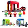 Wooden Train Track Accessories Plastic Fire Department Police Station Scene Wooden Track Parts Compatible with All Brands Track