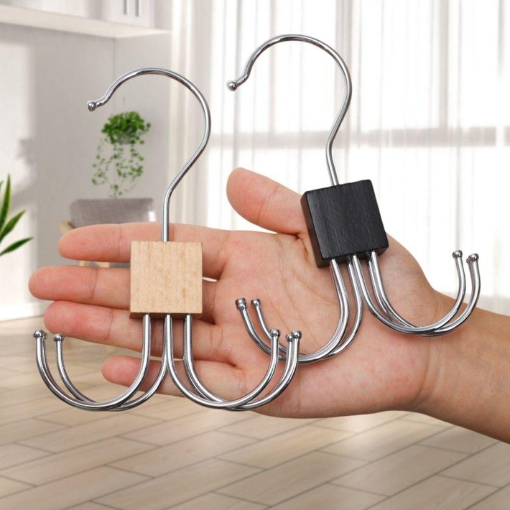 New Wooden Hanger Universal Rotatable Wardrobe Hook Traceless Six-claw Belt Organizer
