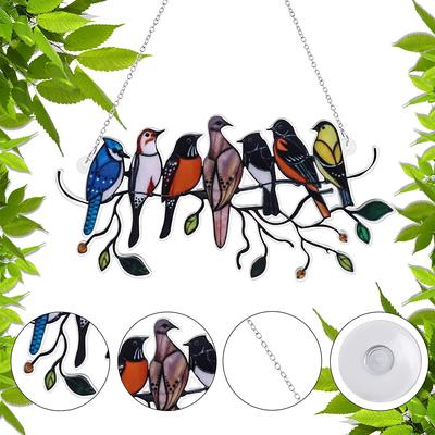 Cute Stained Bird Glass Hangings Acrylic Panels Pendant Decor for Holiday Gift Childrens Day Bedroom Decorations Wind Chimes
