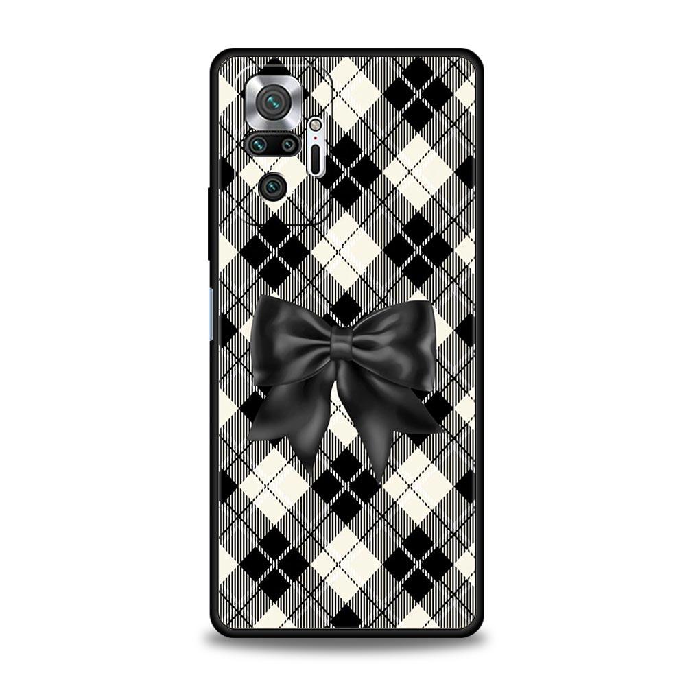 

Phone Case Cover for Redmi 14C 10C Note 15 14 13 12 10 11 Pro Plus K40 5G Soft TPU Fundas Shell Black Bowknot Faux Pearl Painted Note 12 5G