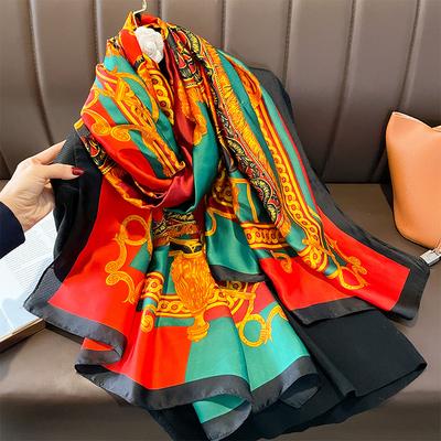 Neuer Retro-Temperament-Blumen-Sonnenschutzschal für Damen im Frühling und Herbst Dünner Schal Schal mit Kunstseide Schal Nackenschutz