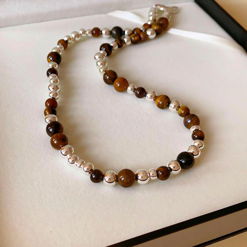 Retro Tiger Eye Stainless Steel Necklace - Light Luxury, Versatile Clavicle Chain Jewelry