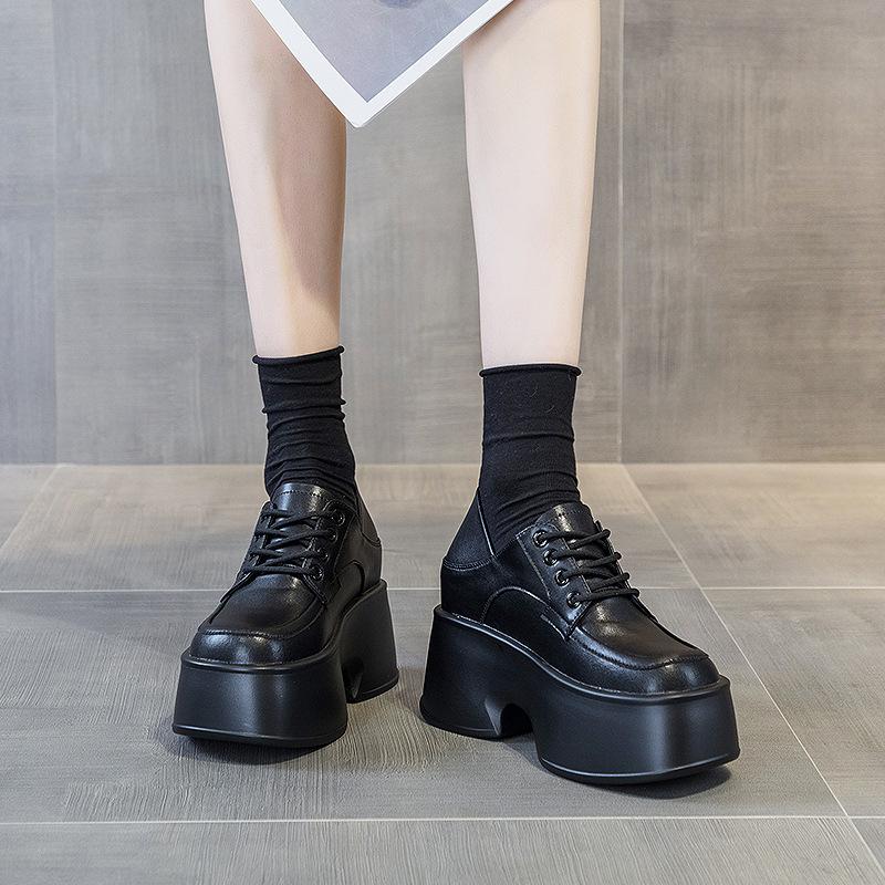 British style small leather shoes two wear women's spring 2025 new retro black and white lace-up loafers platform versatile tide