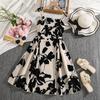 Girls' Fashion Dress Summer Floral Print Strapless Halter Neck High-Waisted Elegant Dress