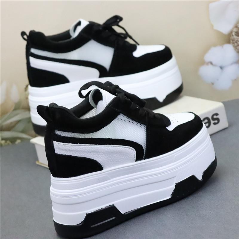 Fashion 10CM 12CM Air Mesh Microfiber Leather Ankle Boots High Brand Comfy Booties Fashion Summer Chunky Sneaker Lace Up Shoes Women