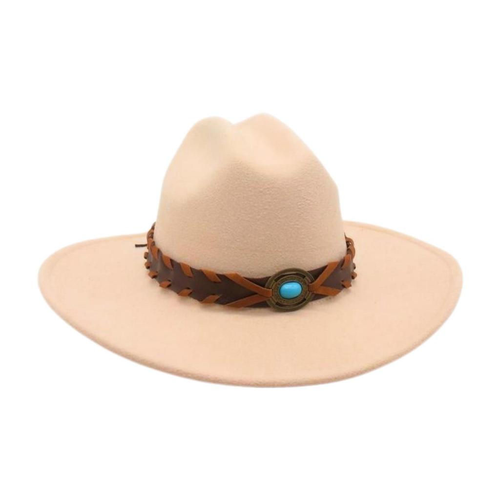 French Flat-Brimmed Top Hat Western Cowboy Hat Hot-Selling High-End Ethnic Style Travel Sunshade Woolen Jazz Hat