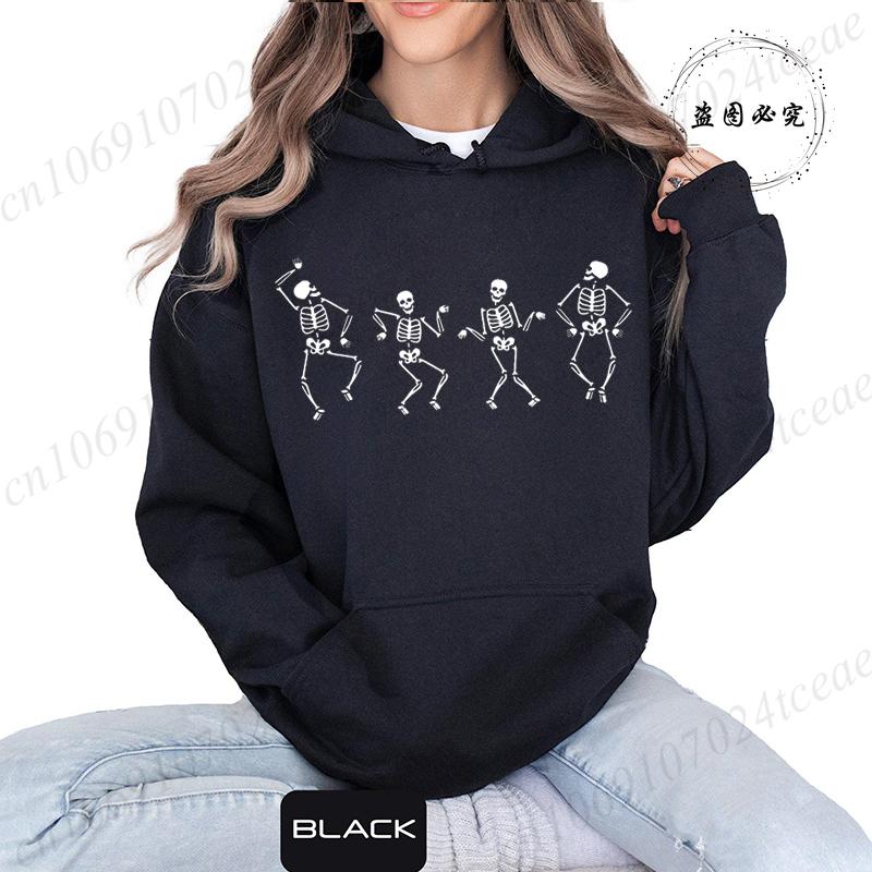 Women's Casual Hoodie Sweatshirt Aesthetic Dancing Skeleton Print Sportwear Skeleton Halloween Hoodie Long Sleeve Hoody Shirts