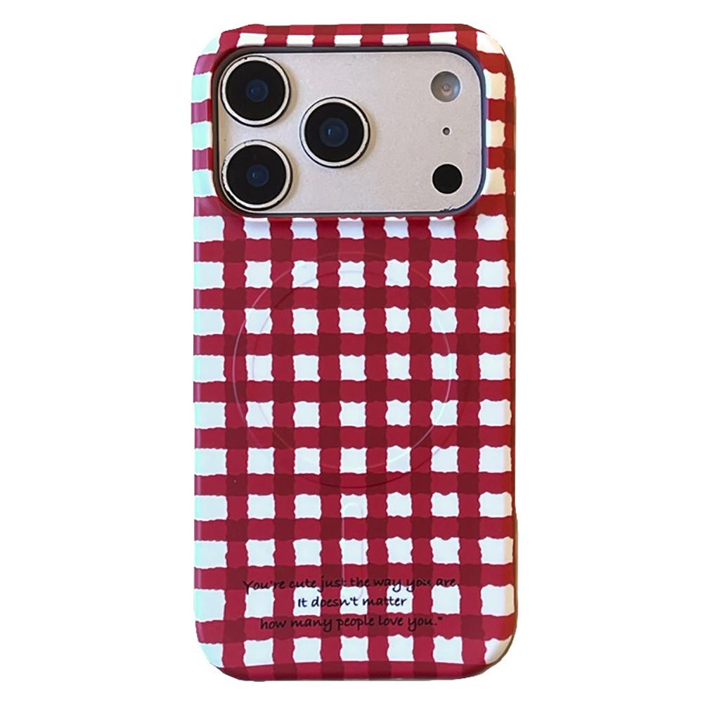 

3D Heart Lattice Red Grid Pattern Magnetic Grip Tok Phone Case for iPhone 17pro 15 16 pro max Wireless Charge For Magsafe Cover iPhone 15 Pro