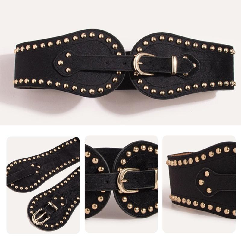 Breiter Taillengürtel Punk Kette für Cowboy Cowgirl Nieten Schnalle Retro Nietenbesetzte Schnalle Taillenkette Sexy Gürtel